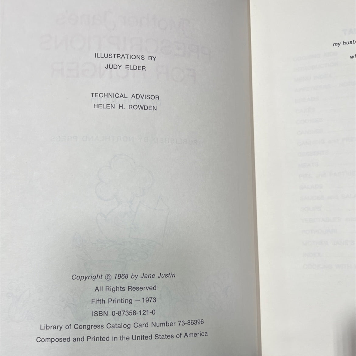 mother jane's prescriptions for hunger book, by jane justin, 1973 Hardcover